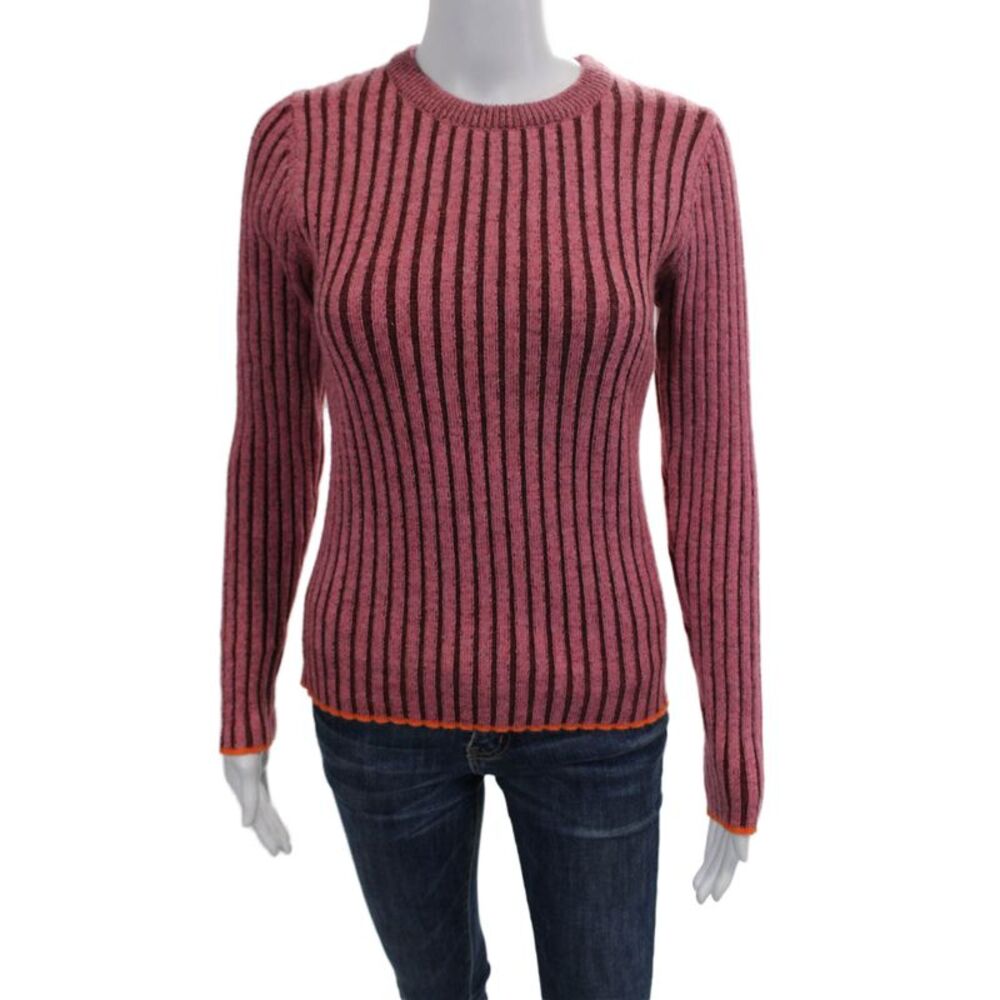 Hailey Womens Two Tone Ribbed Crew Neck Sweater Top Pink Size S